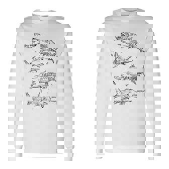 Shark Encyclopedia Simple Animal Sketch Long Sleeve T-Shirt - Monsterry