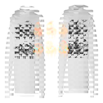 Sheep Christmas Lights Farmer Lamb Fleece Xmas Long Sleeve T-Shirt - Monsterry