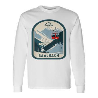 Ski Saalbach Retrointage Style Saalbach Skiing Gray Langarmshirts - Geschenkecke