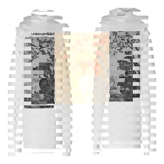 Vintage Japanese Tiger With Cherry Blossoms Tree Woodblock Long Sleeve T-Shirt - Thegiftio UK