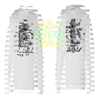Vintage Retro Lucky Cowgirl Club St Patrick's Day Cowboy Long Sleeve T-Shirt | Mazezy
