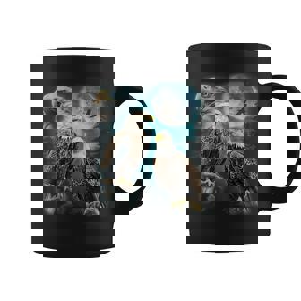 3 Eagles Howling At The Moon Eagle Bird Lover Graphic Print Coffee Mug - Monsterry