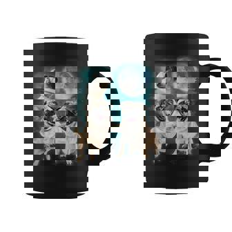 3 Pug Moon Dog Lover Three Pug Howl At Moon Space Graphic Print Coffee Mug - Monsterry