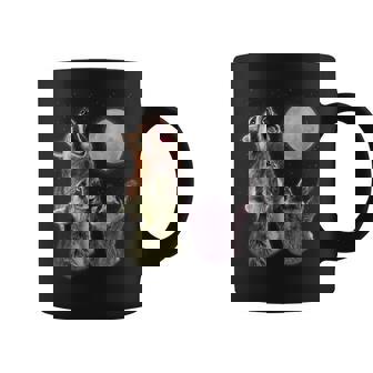 3 Raccoon Moon Howling Racoon Animal Lover Zoologist Graphic Print Coffee Mug - Monsterry