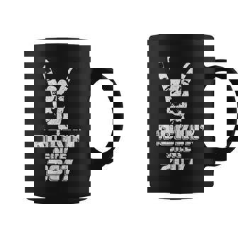 7 Years Old Rockin' Since 2017 Vintage Rock On Hand Horns Graphic Print Coffee Mug - Monsterry