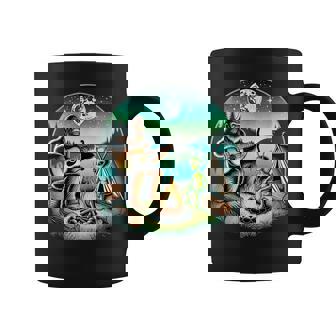 Alien And Bigfoot Loch Ness Campfire Sasquatch Guitar Coffee Mug - Monsterry