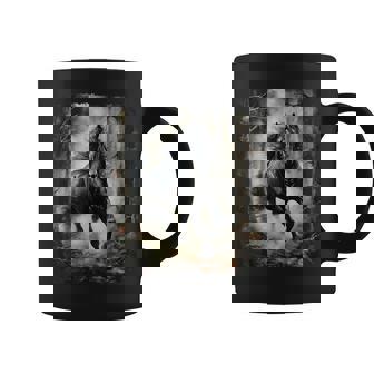 Beautiful Black Horse Running Through The Forest By Night Coffee Mug - Seseable