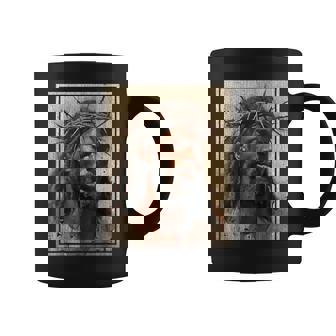 Black Jesus Face Of Jesus Cross With Crown Of Thorns Coffee Mug - Seseable