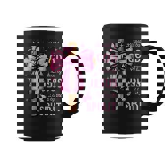 Blessed By God Loved By Jesus Pink Coquette Bow And Cross Coffee Mug - Monsterry