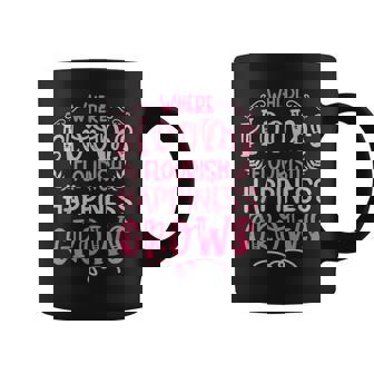 Where Blooms Flourish Happiness Grows Gardening Plants Graphic Print Coffee Mug - Monsterry