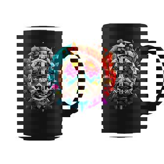 Brightly Coloured Flower And Leaf Peace Sign Graphic Print Coffee Mug - Monsterry