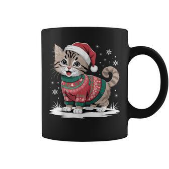 Cat Wearing Ugly Christmas Jumper And Santa Hat Cute Kitten Tassen - Geschenkecke