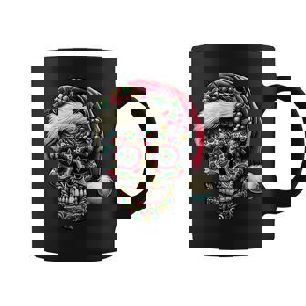 Christmas Sugar Skull Santa Hat Day Of The Dead Xmas Holiday Graphic Print Coffee Mug - Monsterry