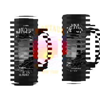 Colorful Montauk New York Sunset And Lighthouse Graphic Print Coffee Mug - Monsterry