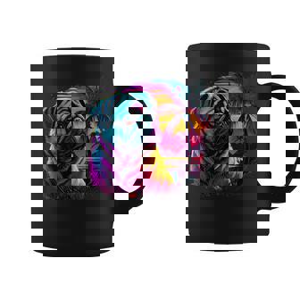 Colorful Pug Tropical Sunset Neon Palm Beach Graphic Print Coffee Mug - Monsterry