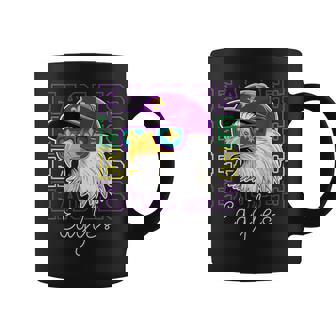 Cool Face Eagles With Mardi Gras Sunglass Cheer Eagles Fly Coffee Mug | Mazezy