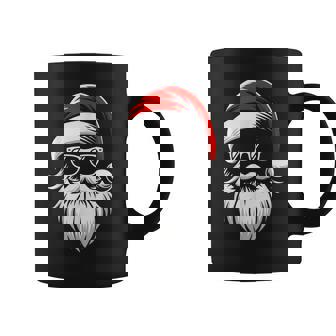 Cool Santa Hat Beard Sunglasses Grandpa Dad Men Christmas Graphic Print Coffee Mug - Monsterry