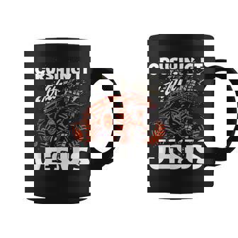 Crushing It With Jesus Christian Faith Monster Trucks Graphic Print Coffee Mug - Monsterry
