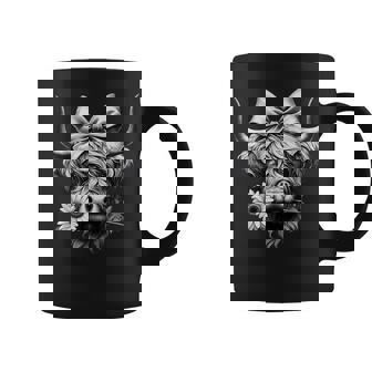 Cute Scottish Highland Cow Sunflower Farmer Coffee Mug | Mazezy