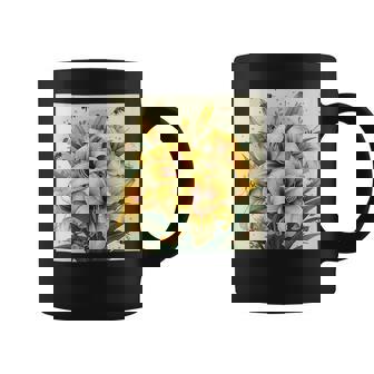 Daylily Flower Blooming With Bees Around Graphic Graphic Print Coffee Mug - Monsterry