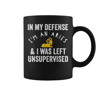 In My Defense Aries Left Unsupervised Ram Zodiac Graphic Print Coffee Mug - Monsterry