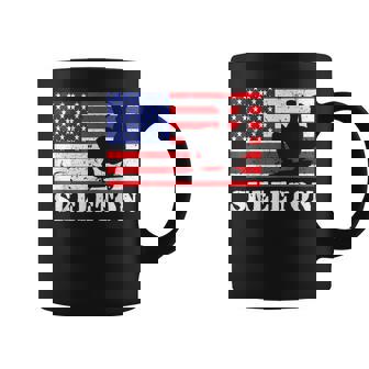 Distressed Skeleton Racing USA American Flag Vintage Rider Graphic Print Coffee Mug - Monsterry