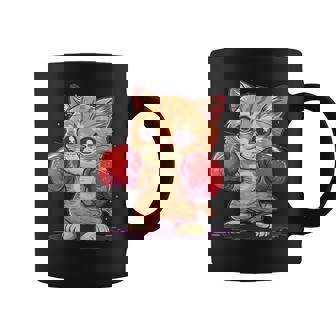Divertido Gato De Boxeo Con Guantes De Boxeo Para Fanáticos Del Deporte Y Las Mascotas Cuello Taza de café - Regaloses
