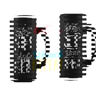 Eat Sleep Beach Repeat Island Swimming Relaxing Quotes Graphic Print Coffee Mug - Monsterry