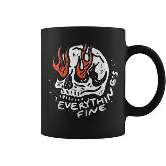 Everything Is Fine Skull Flaming Never Better Skeleton Graphic Print Coffee Mug - Monsterry