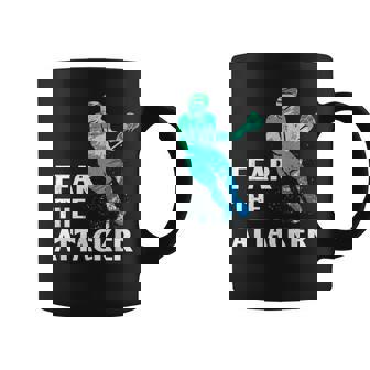 Fear The Attacker Lacrosse Goalie Stick & Helmet Men & Boys Graphic Print Coffee Mug - Monsterry