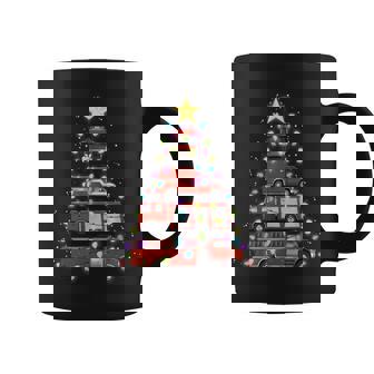Firefighter Fire Truck Christmas Tree Santa Xmas Light Graphic Print Coffee Mug - Monsterry