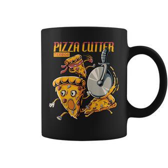Funny Pizza Slice Chased By Cutter Wheel Gift For Lover Food Graphic Print Coffee Mug - Monsterry