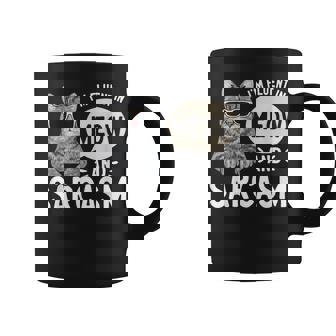 Gray Tabby Cat I'm Fluent In Meow And Sarcasm Tabby Cat Graphic Print Coffee Mug - Monsterry