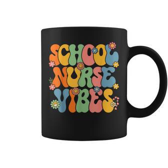 Groovy School Nurse Vibes Retro First Day Of School Graphic Print Coffee Mug - Monsterry