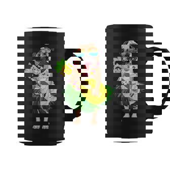 Hawaiian Pug Dog & Pineapple Ukulele Summer Vacation Graphic Print Coffee Mug - Monsterry