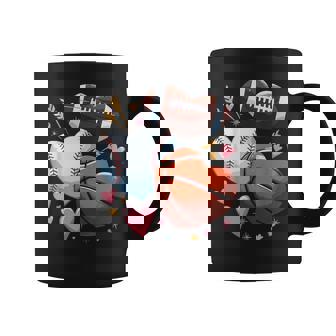Heart Football Basketball Baseball Valentines Day Boys Mens Coffee Mug - Monsterry