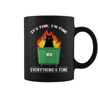 It's Fine I'm Fine Everything Is Fine Cat Dumpster Fire Graphic Print Coffee Mug - Monsterry