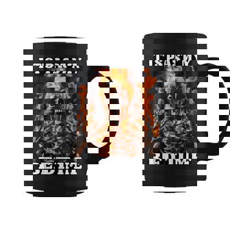 It's Past My Bedtime Tired Skeleton Fire Flames Meme Coffee Mug - Monsterry