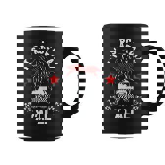 It's Race Day Y'all Checkered Flag Racing Messy Bun Pit Crew Coffee Mug - Seseable