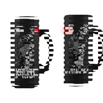 Japan Rising Japanese Sun Flag Pilot Skull Samurai Kamikaze Taza de café - Regaloses