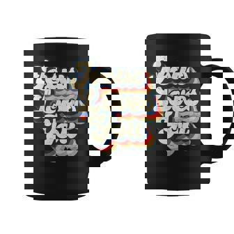 Jesus Loves Retro Vintage Christian Faith Hippie Graphic Print Coffee Mug - Monsterry