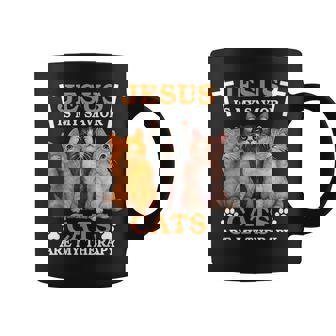 Jesus Is My Savior Cats Are My Therapy Graphic Print Coffee Mug - Monsterry