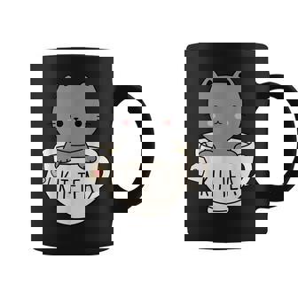 Kit-Tea Cute Kitten In Tea Cup Cat Lover Cat Pun Graphic Print Coffee Mug - Monsterry