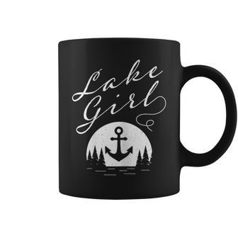 Lake Girl Lakeside Outdoor Nature With Water Trees Anchor Graphic Print Coffee Mug - Monsterry