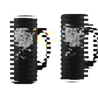 Map Of USA With Icons Of Symbols Culture Landmarks Gray Tank Top Graphic Print Coffee Mug - Monsterry