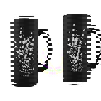 Mardi Gras Rocker Skeleton Hands Rock On New Orleans Graphic Print Coffee Mug - Monsterry