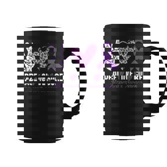 Peace Love Cure Alzheimer's Awareness Purple Ribbon Graphic Print Coffee Mug - Monsterry