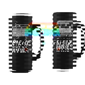 Peace Love Hippiness Rainbow Peace Symbol Flowers Graphic Print Coffee Mug - Monsterry