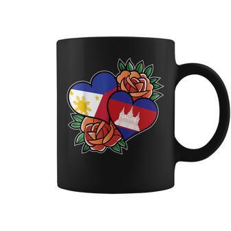 Philippines Cambodia Flag Heart Half Filipino Half Cambodian Graphic Print Coffee Mug - Monsterry