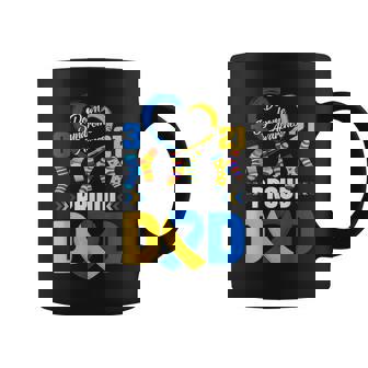 Proud Dad 321 Down Syndrome Awareness Yellow & Blue Ribbon Coffee Mug - Seseable